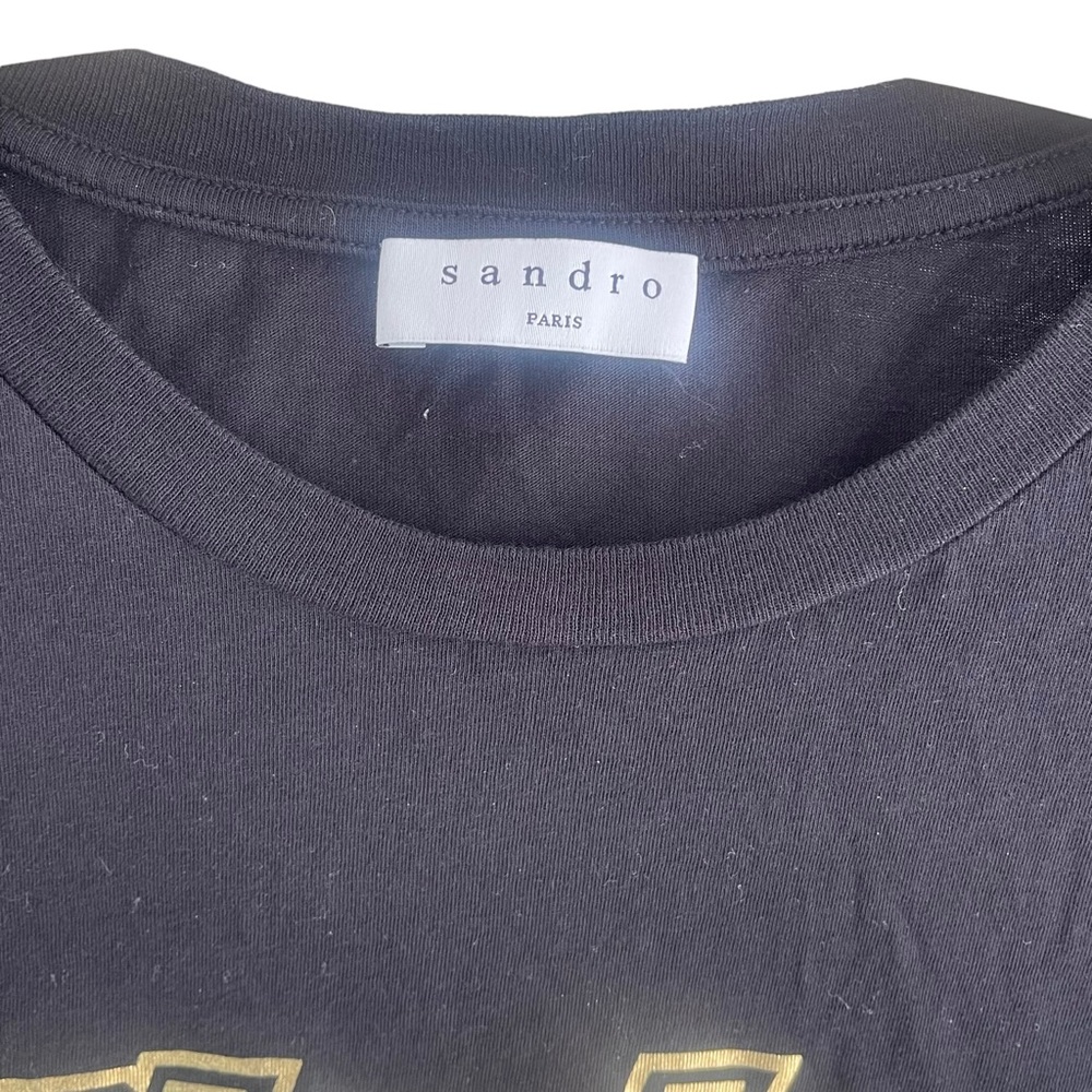 SANDRO ELECTRIC GRAPHIC CREWNECK WOMENS BLACK T-SHIRT | SIZE S/M - Picture 3 of 6